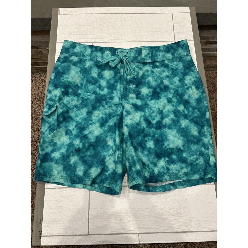 Kanu Surf Sydney Board Shorts Men’s Size 14 Green/Blue Tie Dye Pockets